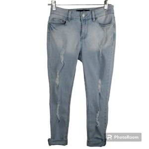 Indigo Rein Women's Juniors Size 9  Blue Cropped Distressed Skinny Stretch Jeans